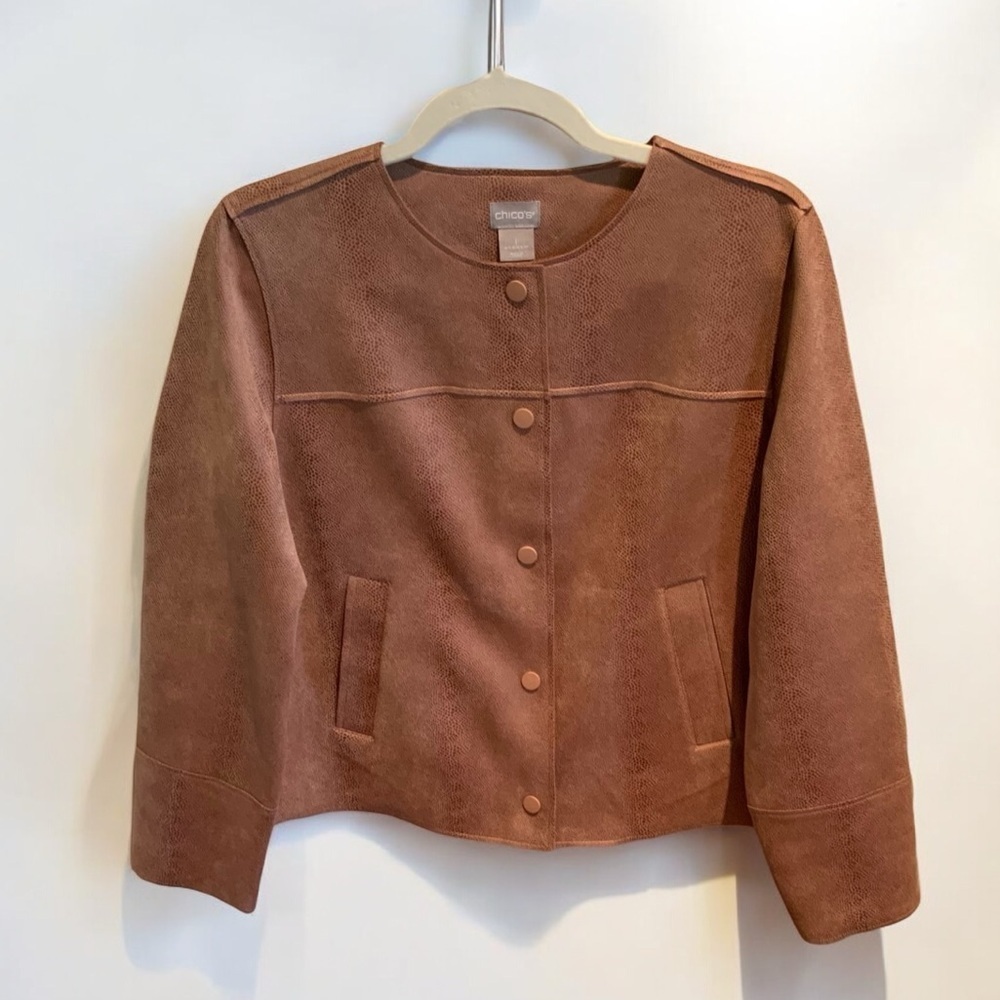 Chico’s Women’s Ultra Suede Jacket Blush Pink, Size 1 (Medium Size 8-10)